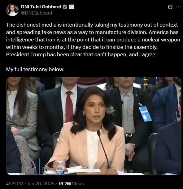 Tulsi tweet on media taking her words out of context.