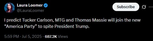 Laura Loomer prediction on America Party.
